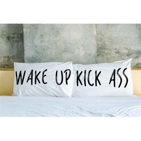 ONE BELLA CASA One Bella Casa 73176CSE Wake Up Kick Ass Pillowcase; Black - Set of 2 73176CSE